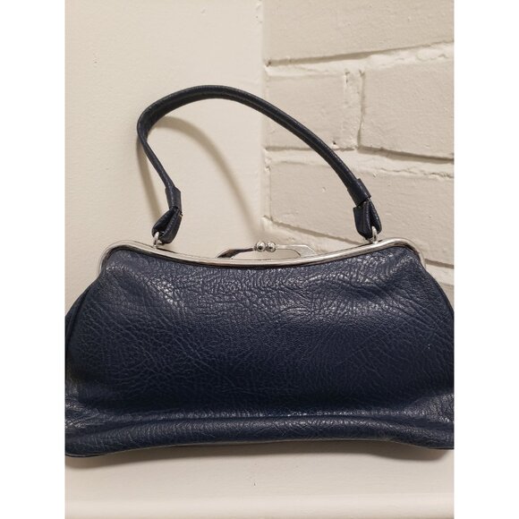 Navy Blue Top Handle Purse Pleated Vintage Purse - Picture 8 of 10
